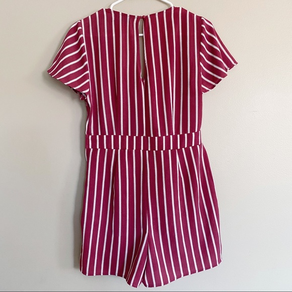 Crystal Sky nautical striped short sleeve romper maroon red - Picture 2 of 6